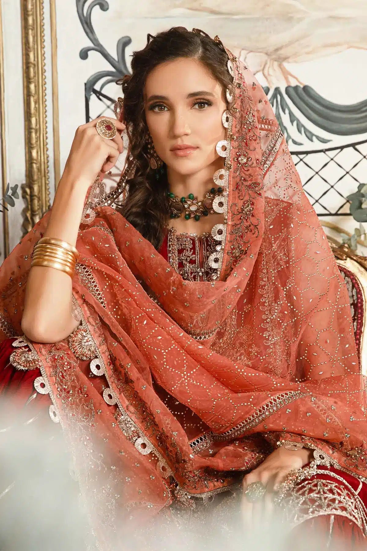 Maria B | Mbroidered Wedding Edition 23 | Maroon BD-2708 - House Of Hania