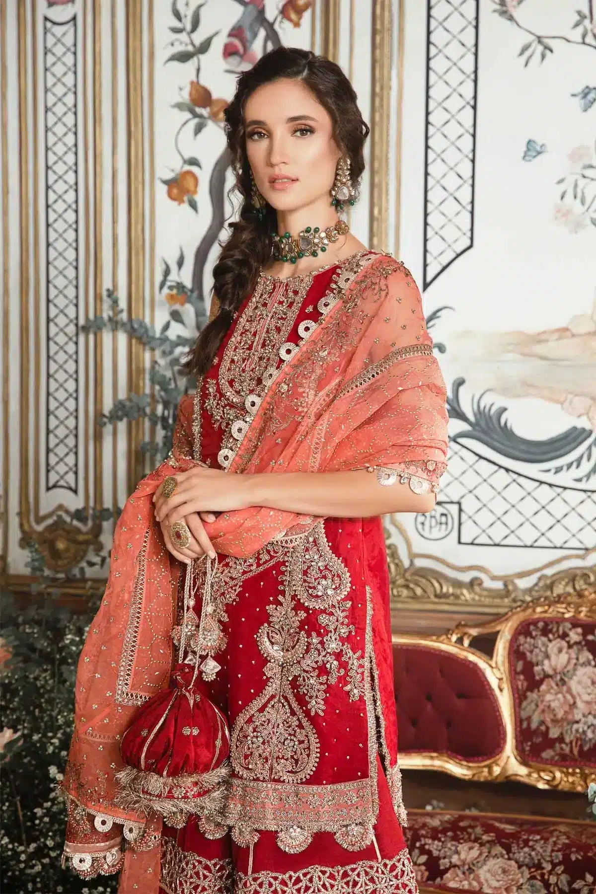 Maria B | Mbroidered Wedding Edition 23 | Maroon BD-2708 - House Of Hania