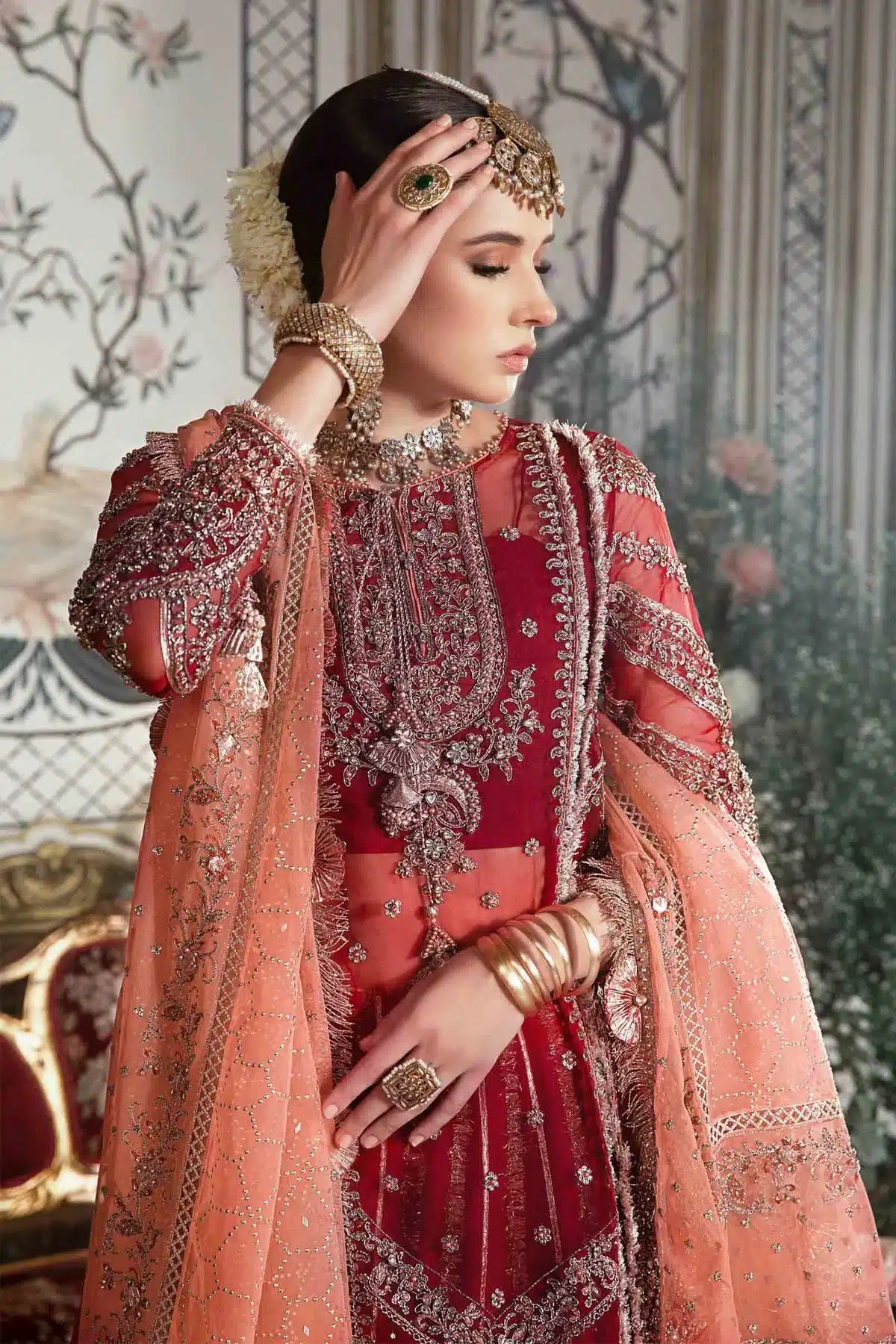 Maria B | Mbroidered Wedding Edition 23 | Maroon BD-2708 - House Of Hania