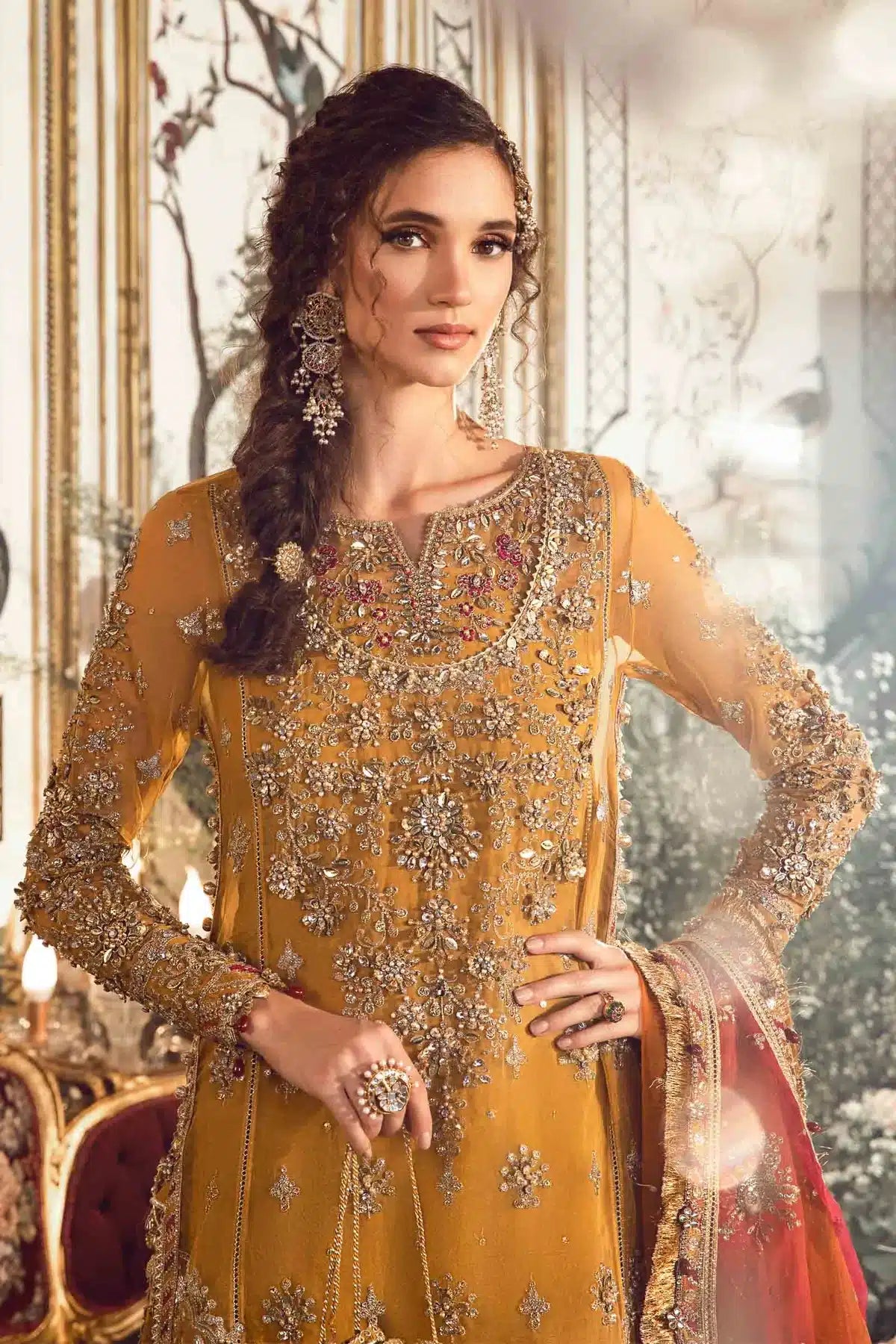 Maria B | Mbroidered Wedding Edition 23 | Mustard BD-2707 - House Of Hania