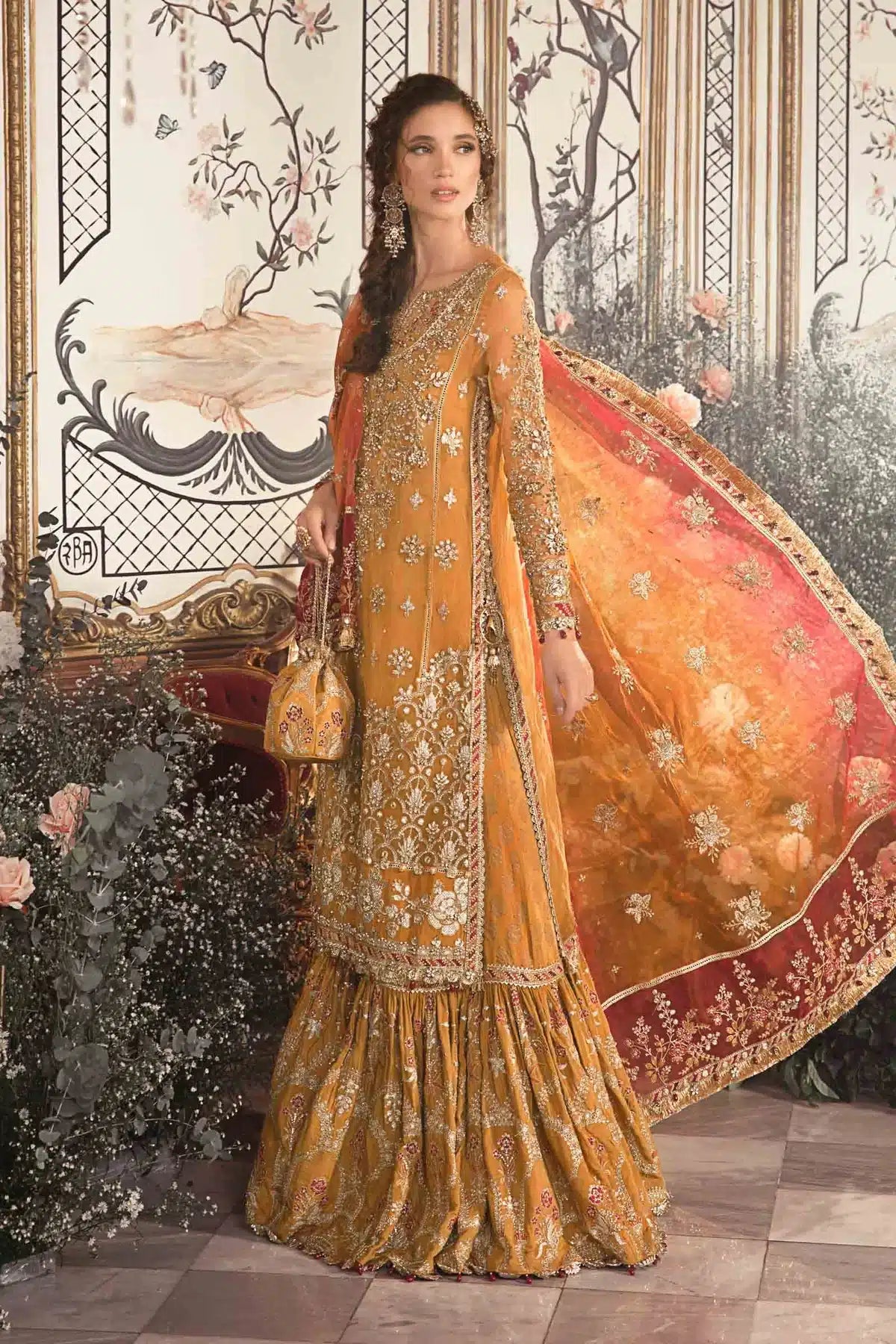 Maria B | Mbroidered Wedding Edition 23 | Mustard BD-2707 - House Of Hania