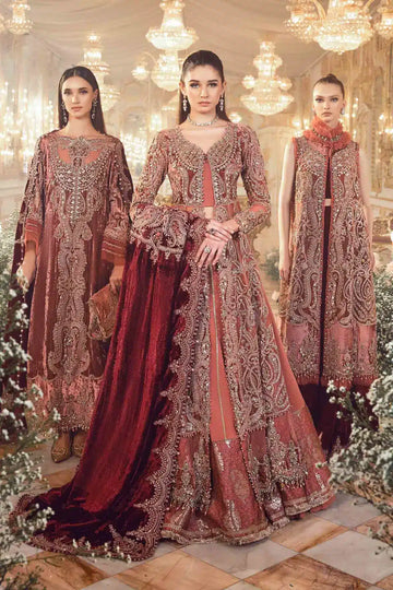 Maria B | Mbroidered Wedding Edition 23 | Salmon Pink BD-2701 - House Of Hania