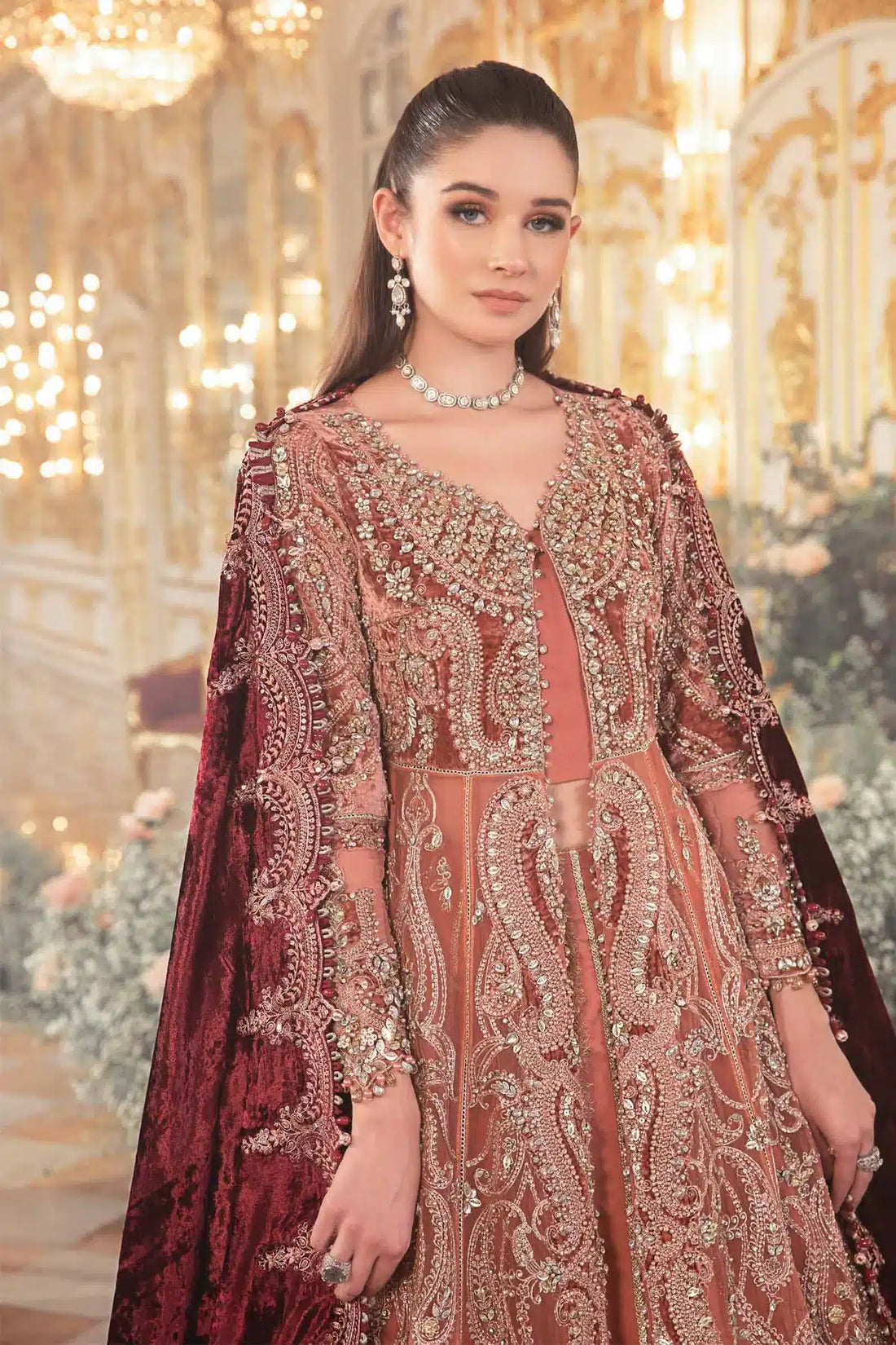 Maria B | Mbroidered Wedding Edition 23 | Salmon Pink BD-2701 - House Of Hania