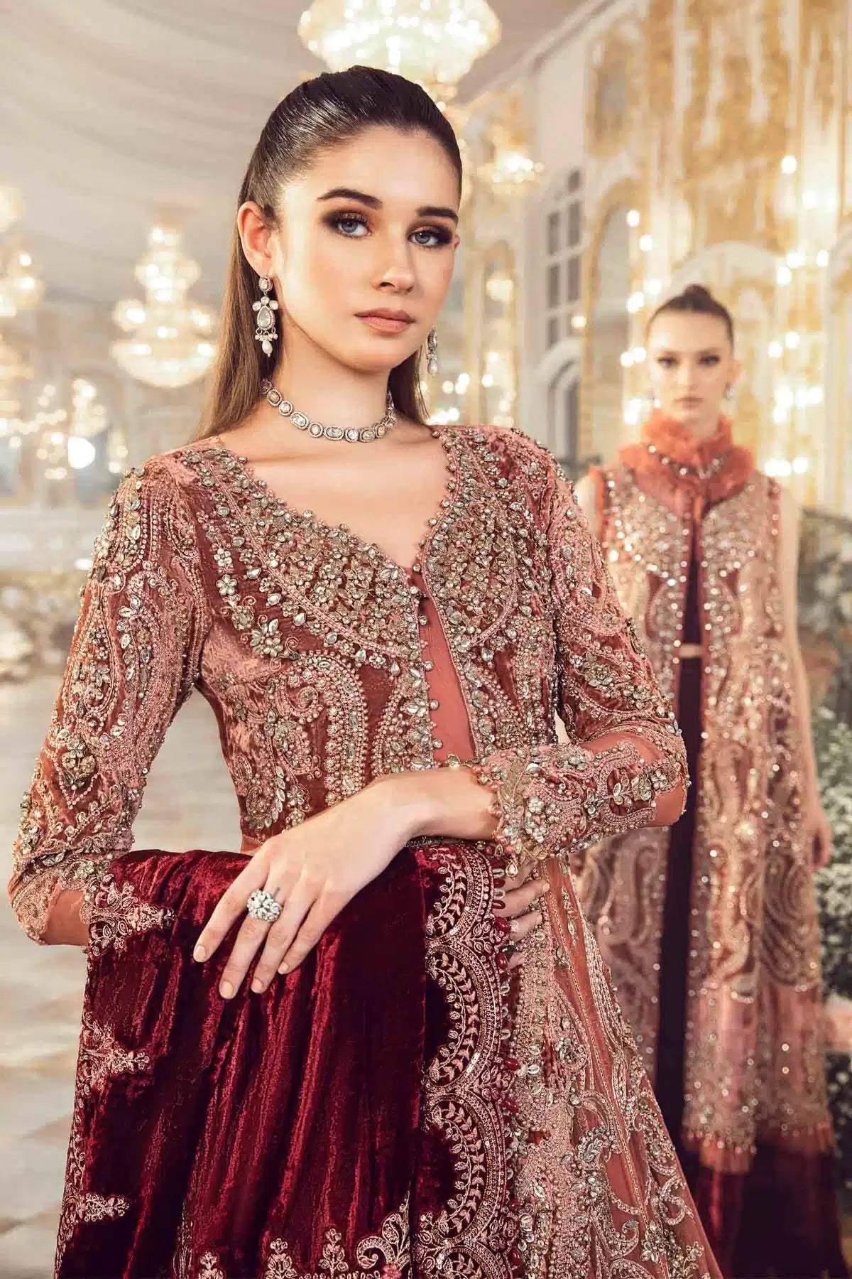 Maria B | Mbroidered Wedding Edition 23 | Salmon Pink BD-2701 - House Of Hania