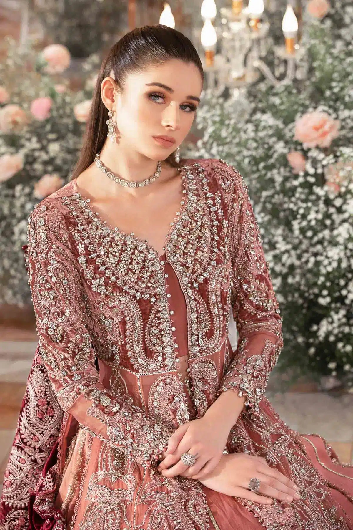 Maria B | Mbroidered Wedding Edition 23 | Salmon Pink BD-2701 - House Of Hania