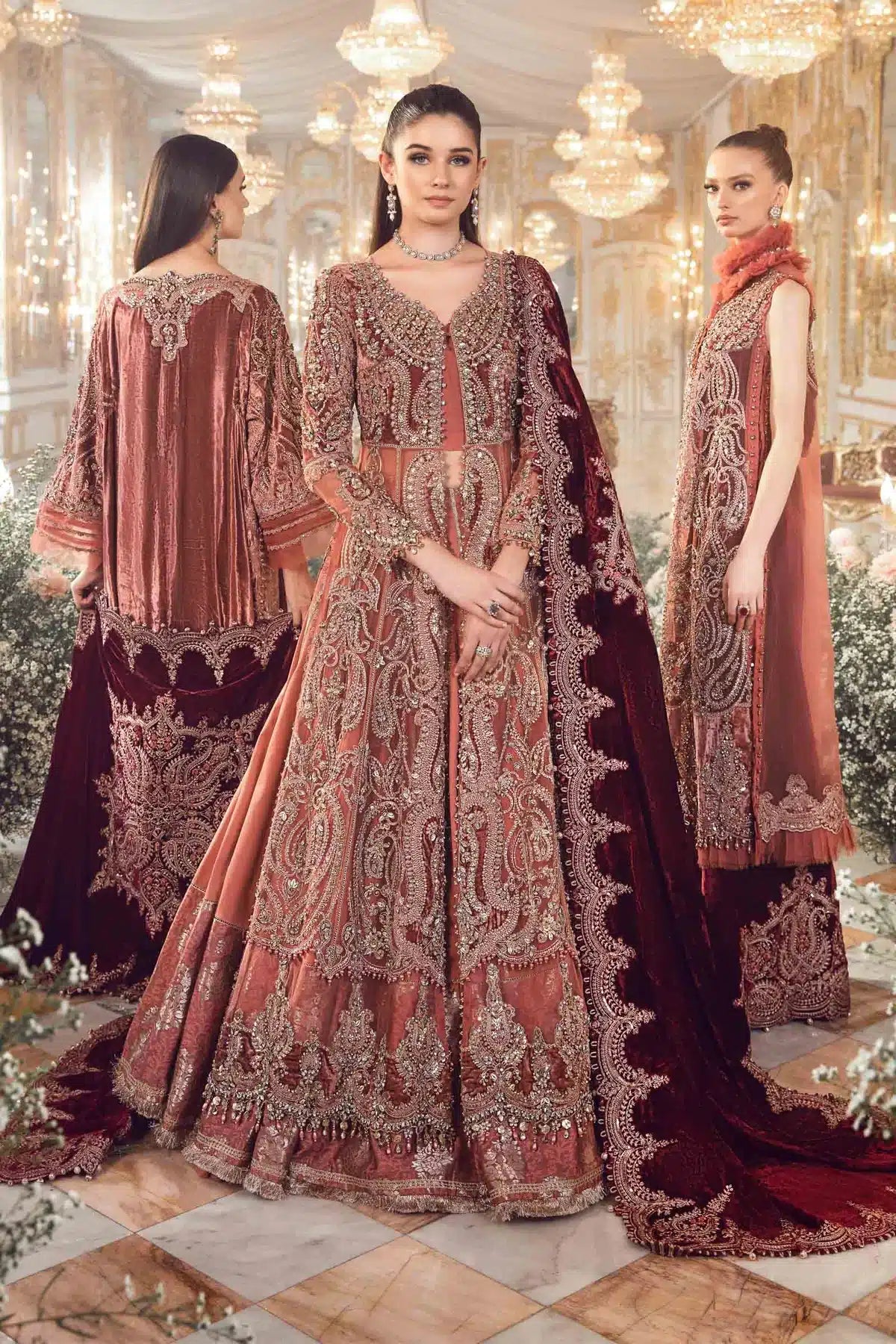 Maria B | Mbroidered Wedding Edition 23 | Salmon Pink BD-2701 - House Of Hania