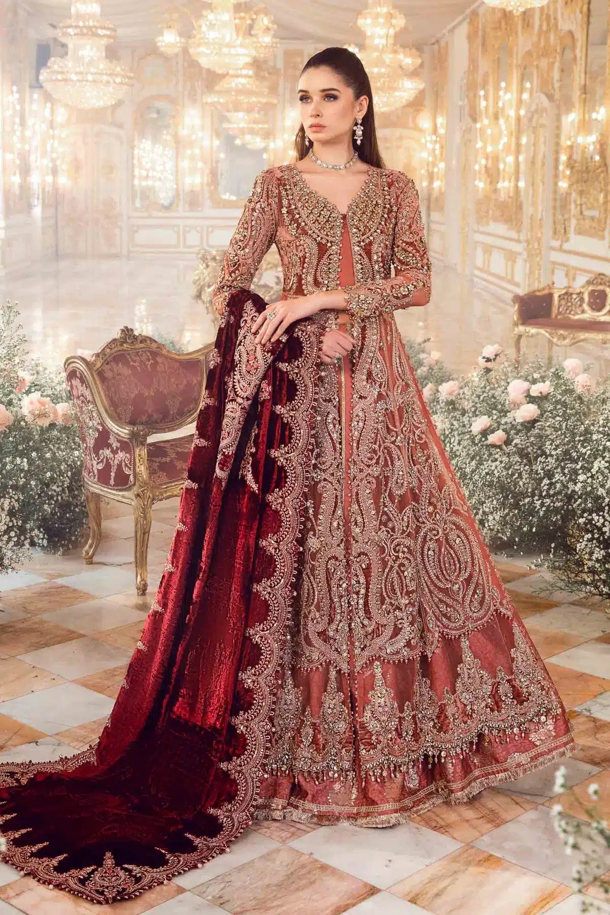 Maria B | Mbroidered Wedding Edition 23 | Salmon Pink BD-2701 - House Of Hania