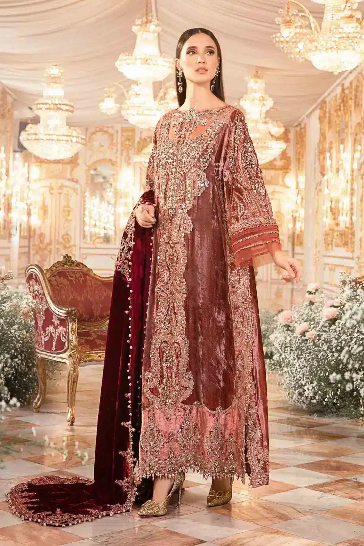 Maria B | Mbroidered Wedding Edition 23 | Salmon Pink BD-2701 - House Of Hania