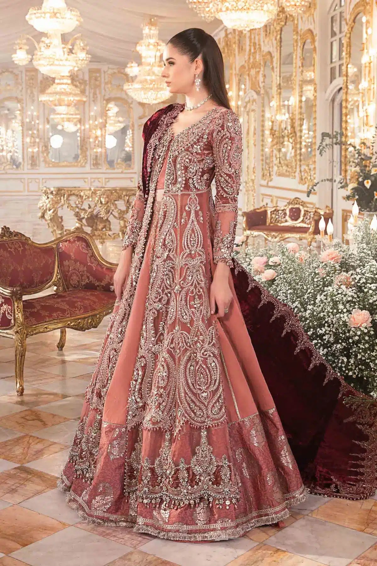 Maria B | Mbroidered Wedding Edition 23 | Salmon Pink BD-2701 - House Of Hania