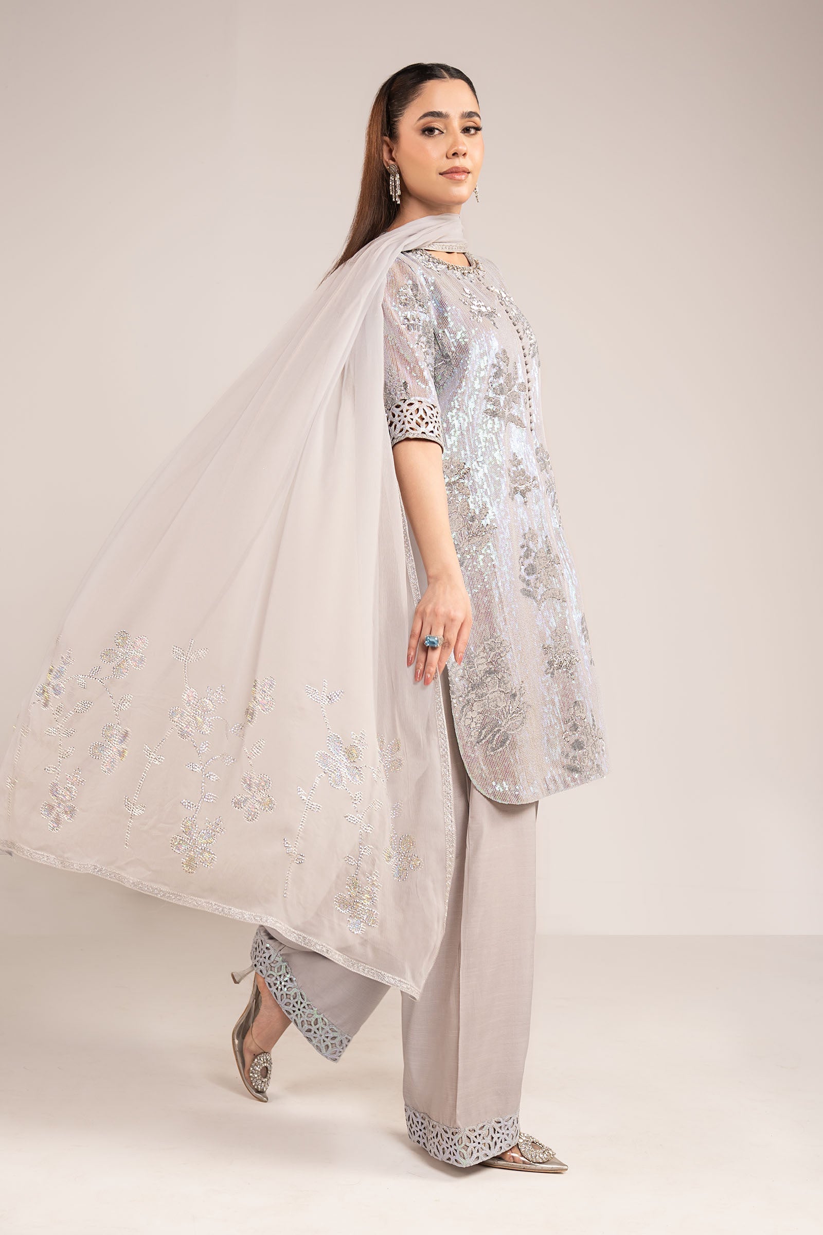 Maria B | Modern Archives | 3 Piece Embroidered Chiffon Suit - House Of Hania