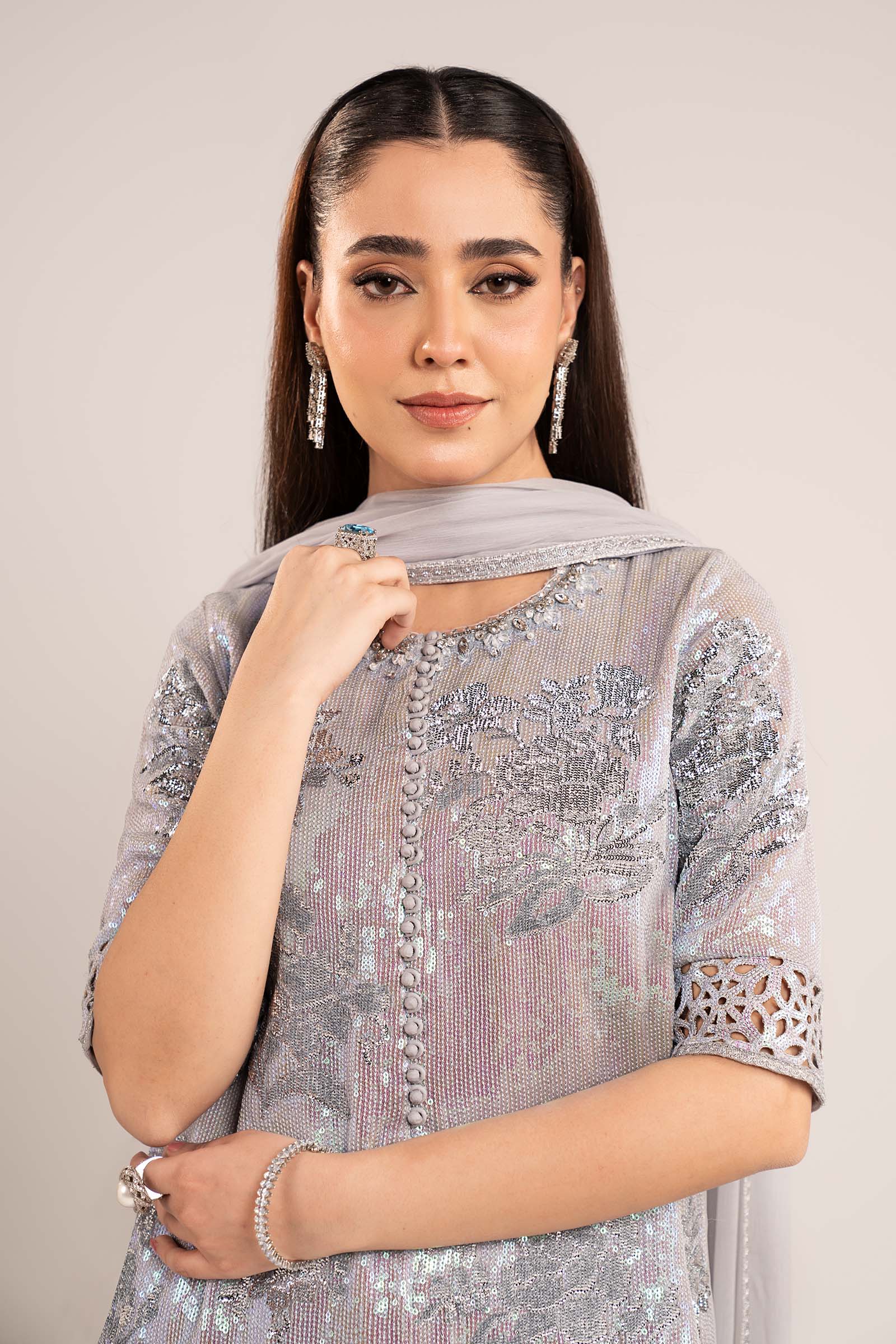 Maria B | Modern Archives | 3 Piece Embroidered Chiffon Suit - House Of Hania
