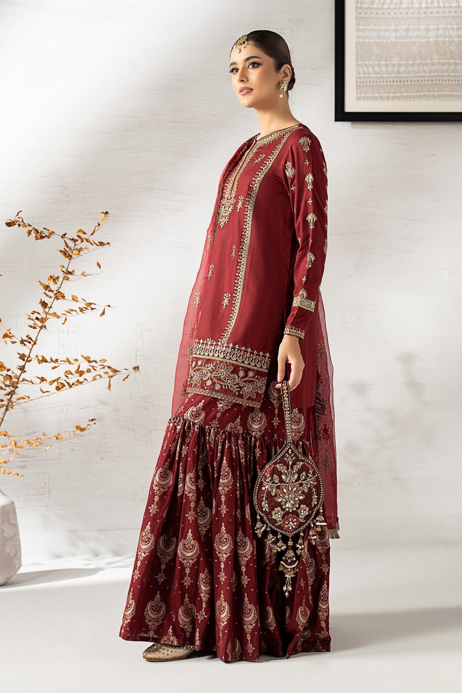 Maria B | Pre Fall 25 | DW-W24-25R1-Maroon - House Of Hania