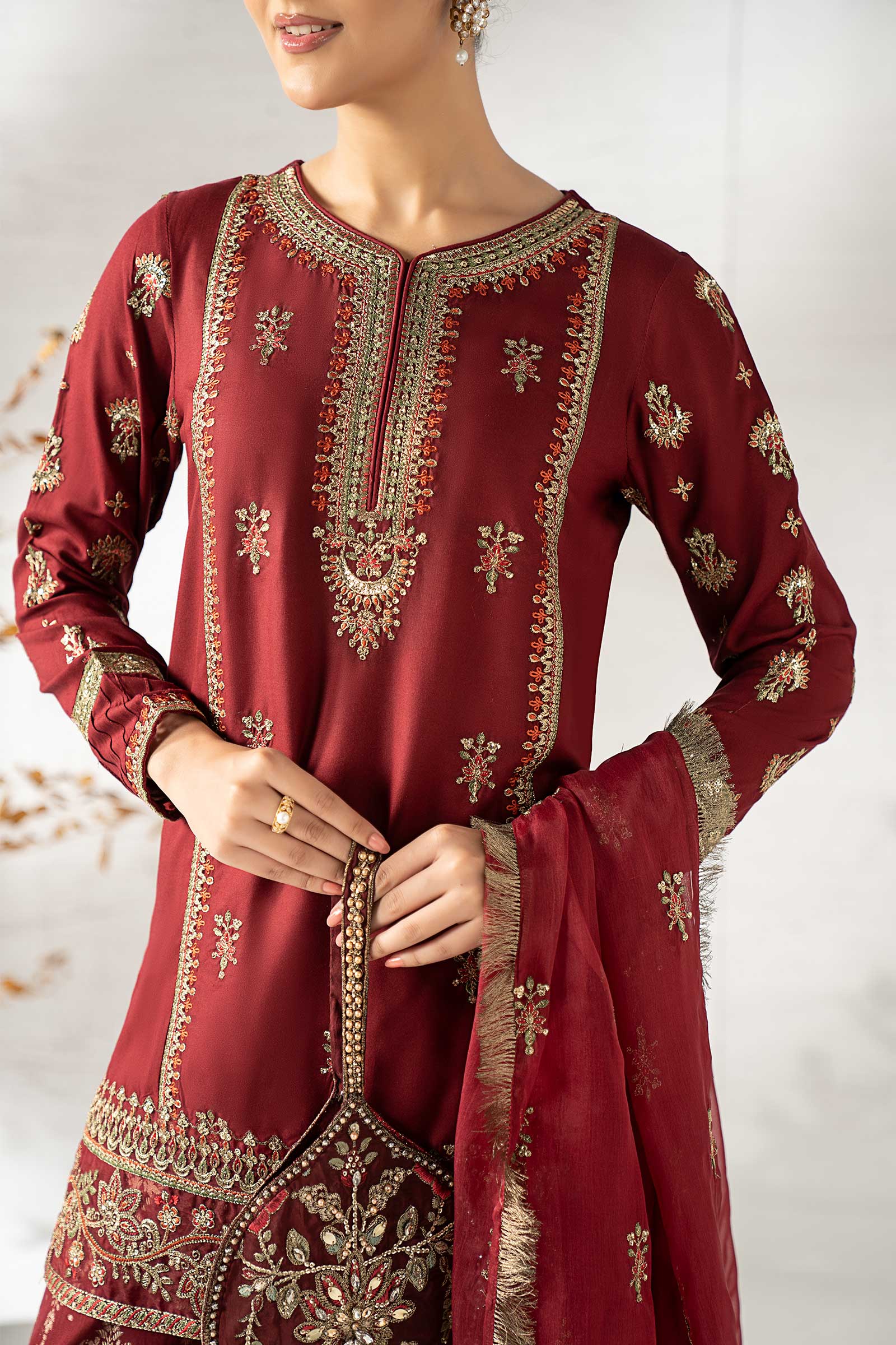 Maria B | Pre Fall 25 | DW-W24-25R1-Maroon - House Of Hania