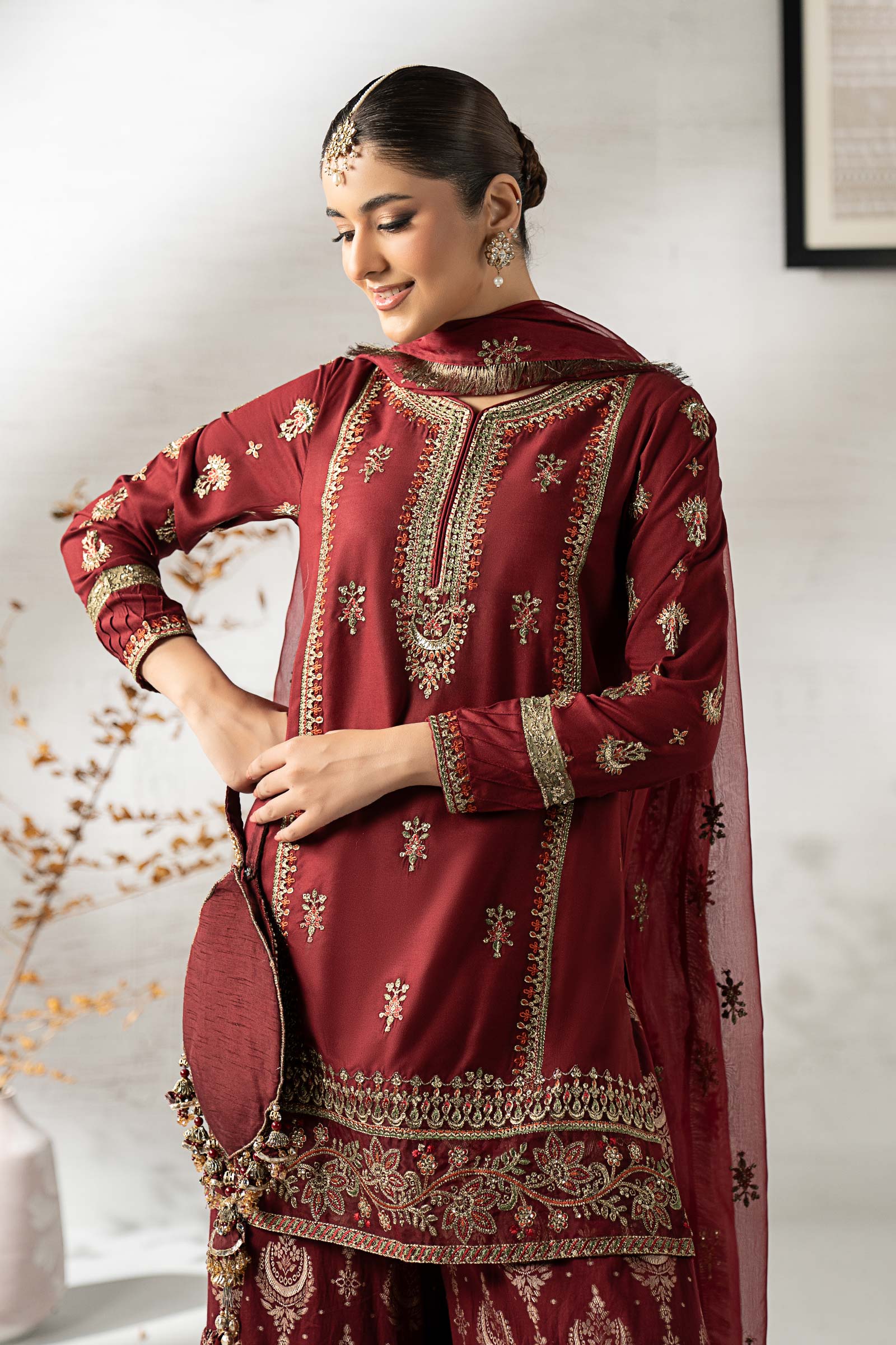 Maria B | Pre Fall 25 | DW-W24-25R1-Maroon - House Of Hania