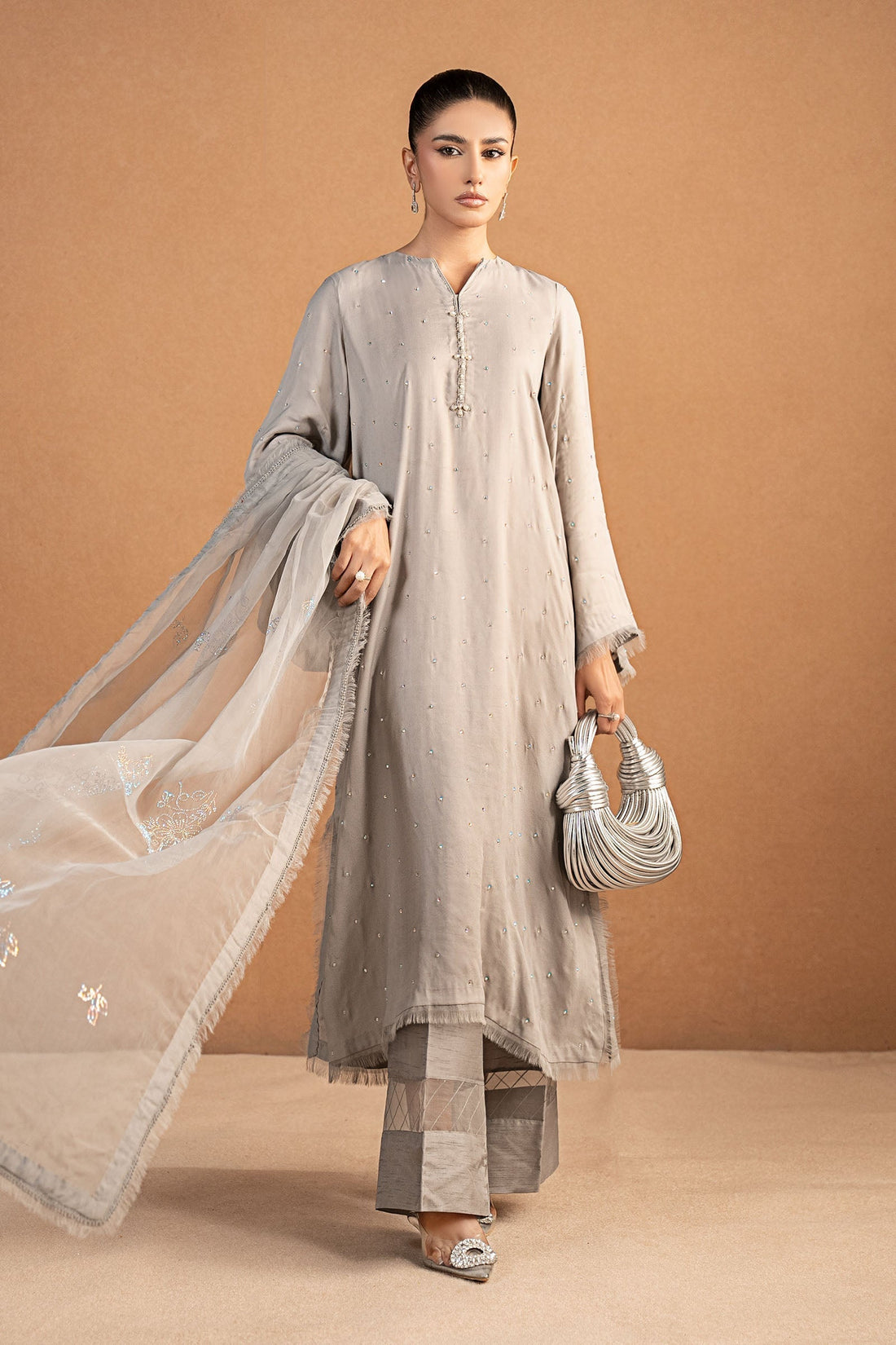 Maria B | Pre Fall 25 | MBS-W25-13-Light Grey - House Of Hania