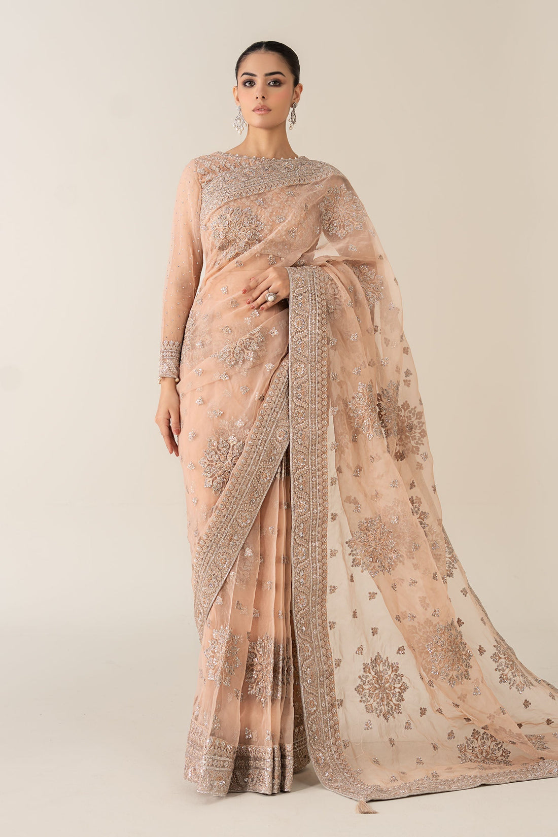 Maria B | Pre Fall 25 | Organza Saree 09 - House Of Hania