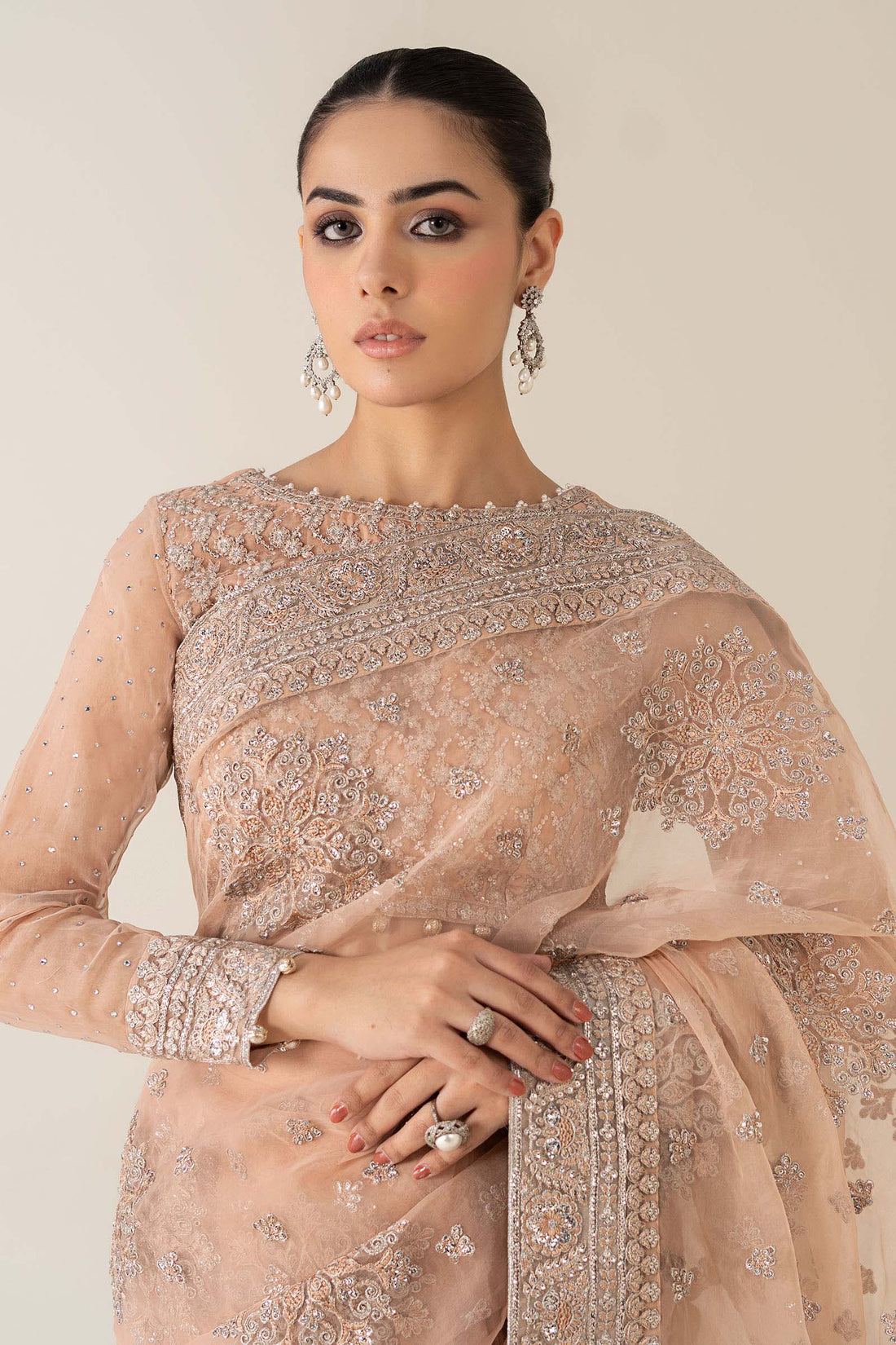 Maria B | Pre Fall 25 | Organza Saree 09 - House Of Hania