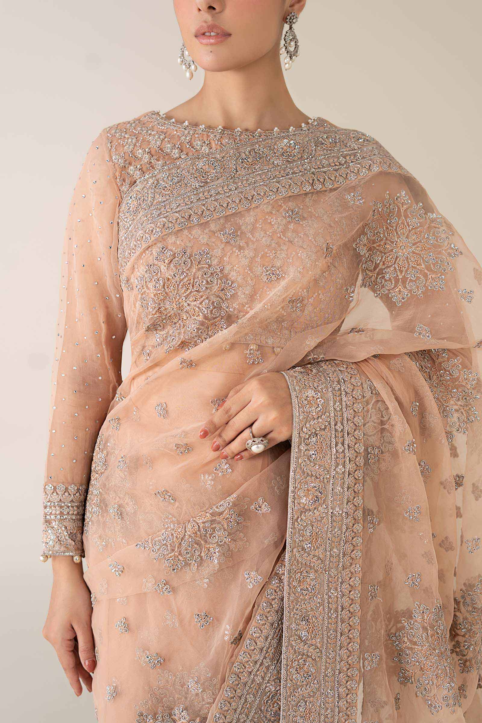 Maria B | Pre Fall 25 | Organza Saree 09 - House Of Hania