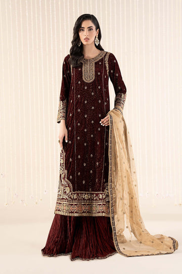 Maria B | Pre Fall 25 | SF-W25-09-Maroon - House Of Hania