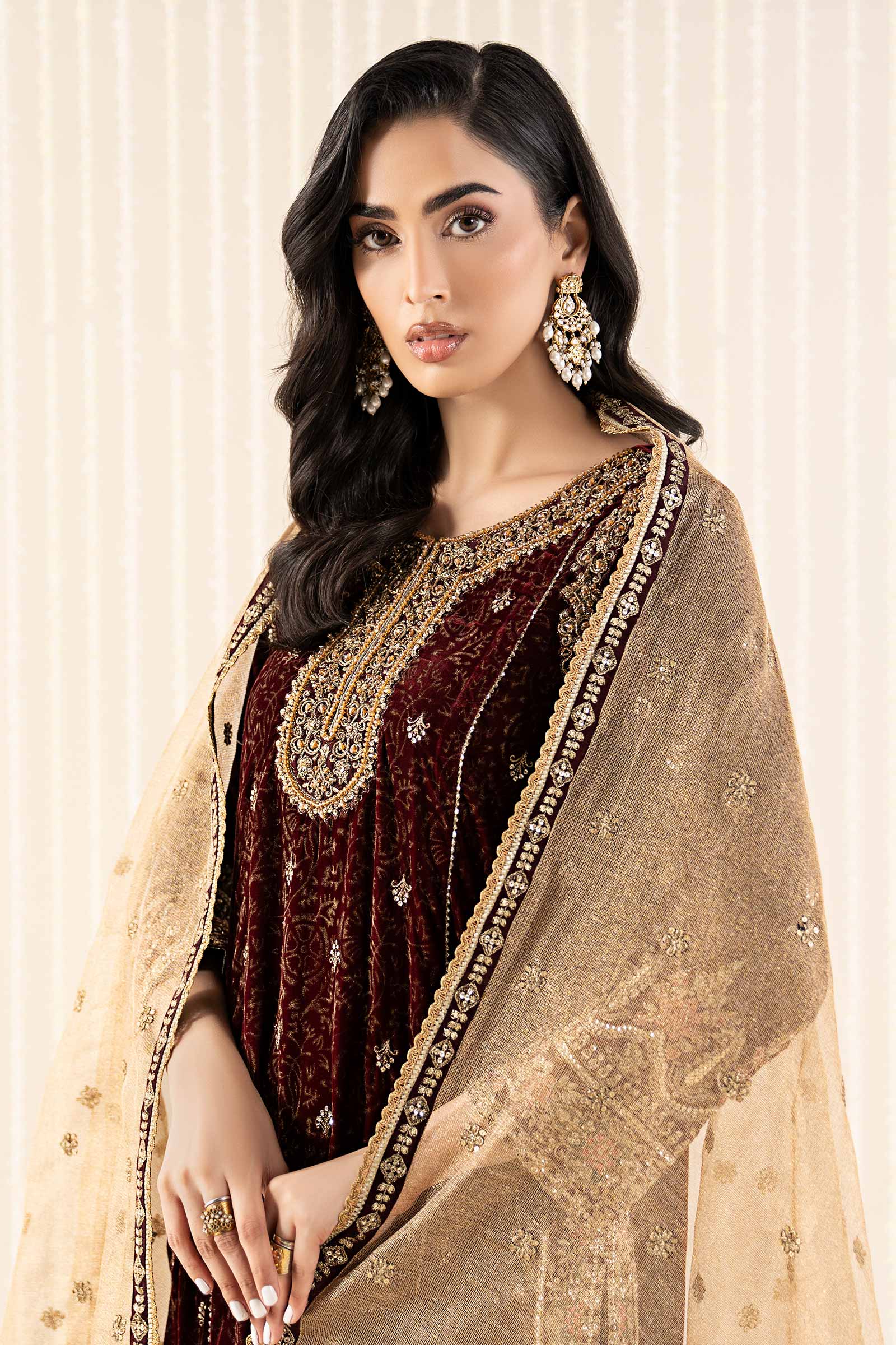Maria B | Pre Fall 25 | SF-W25-09-Maroon - House Of Hania