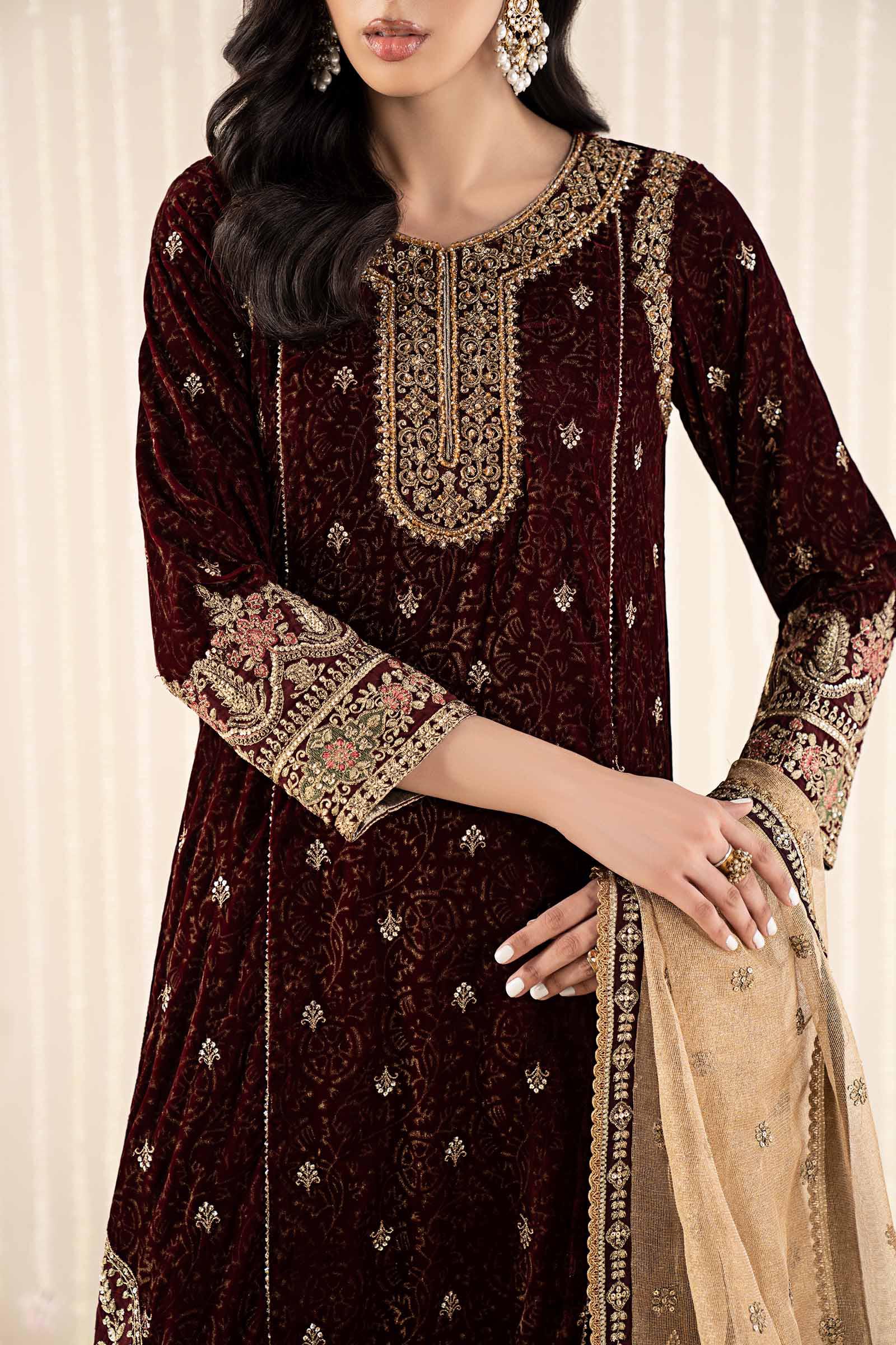 Maria B | Pre Fall 25 | SF-W25-09-Maroon - House Of Hania
