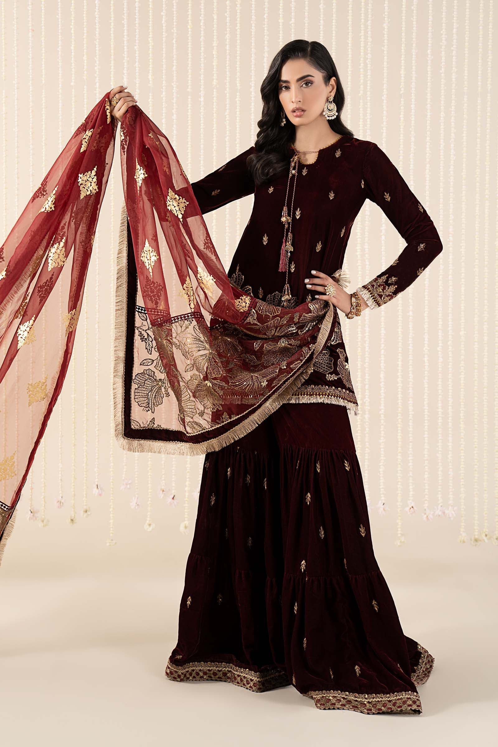 Maria B | Pre Fall 25 | SF-W25-43-Maroon - House Of Hania