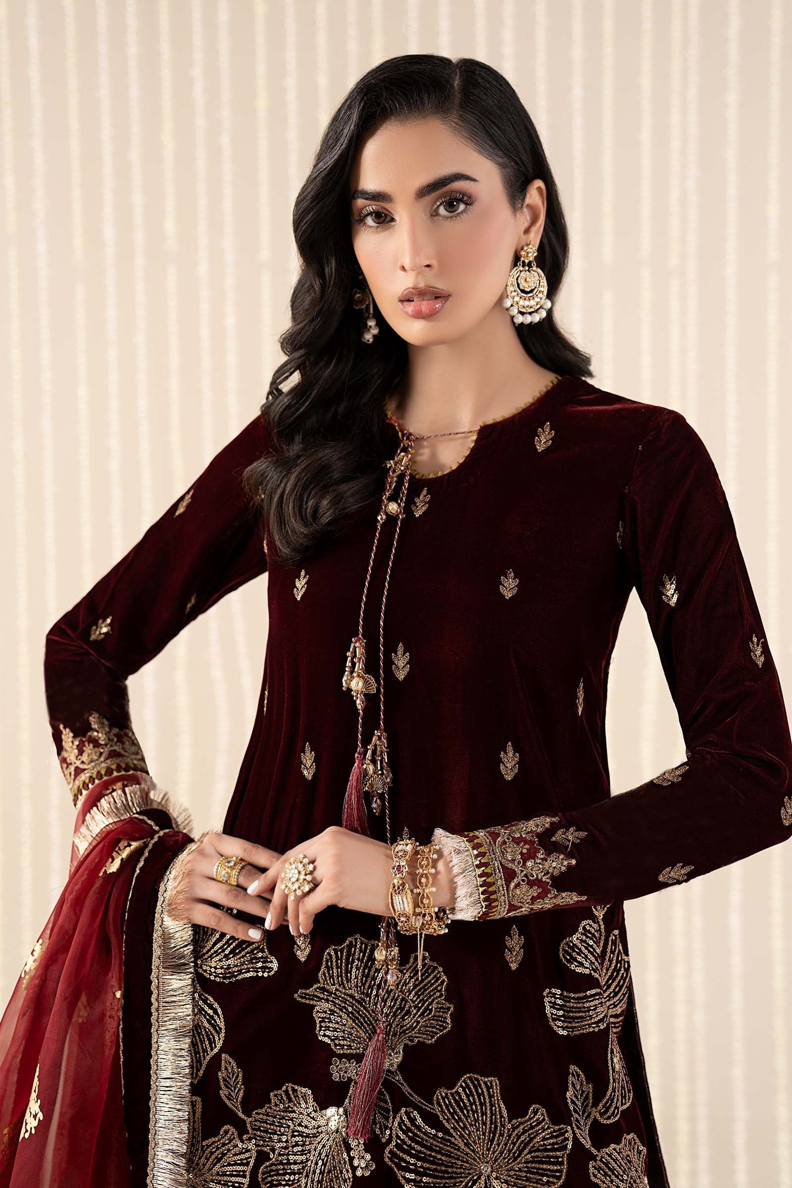 Maria B | Pre Fall 25 | SF-W25-43-Maroon - House Of Hania