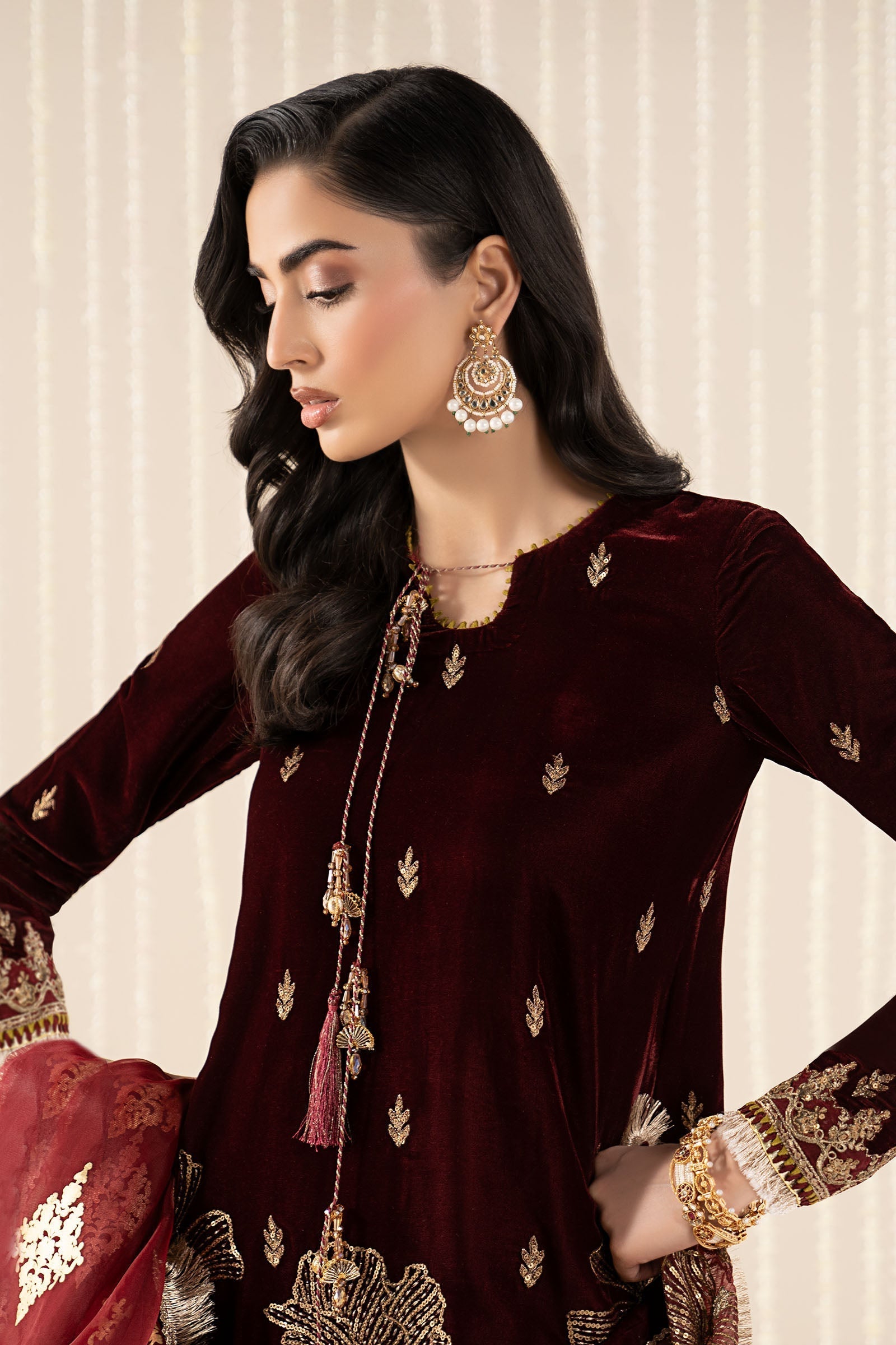 Maria B | Pre Fall 25 | SF-W25-43-Maroon - House Of Hania