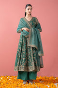 Maria B Eid Formals 2026 | Green Digital Printed Organza Angrakha Suit (3-Piece) - House Of Hania