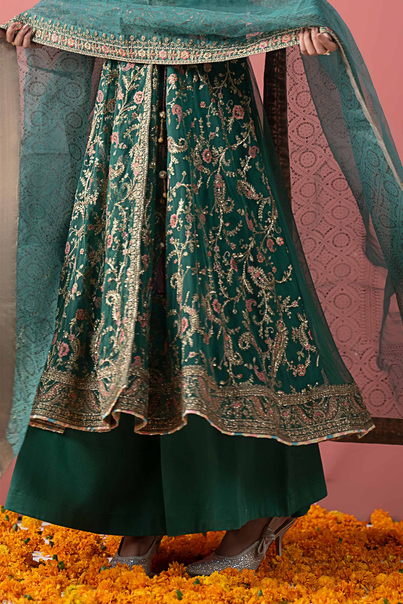Maria B Eid Formals 2026 | Green Digital Printed Organza Angrakha Suit (3-Piece) - House Of Hania