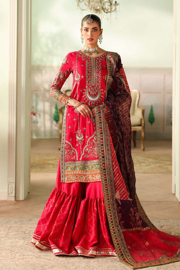 Maria B | Pre Fall Dresses | 3 Piece Embroidered Bamber Raw Silk Suit Carrot Pink - House Of Hania