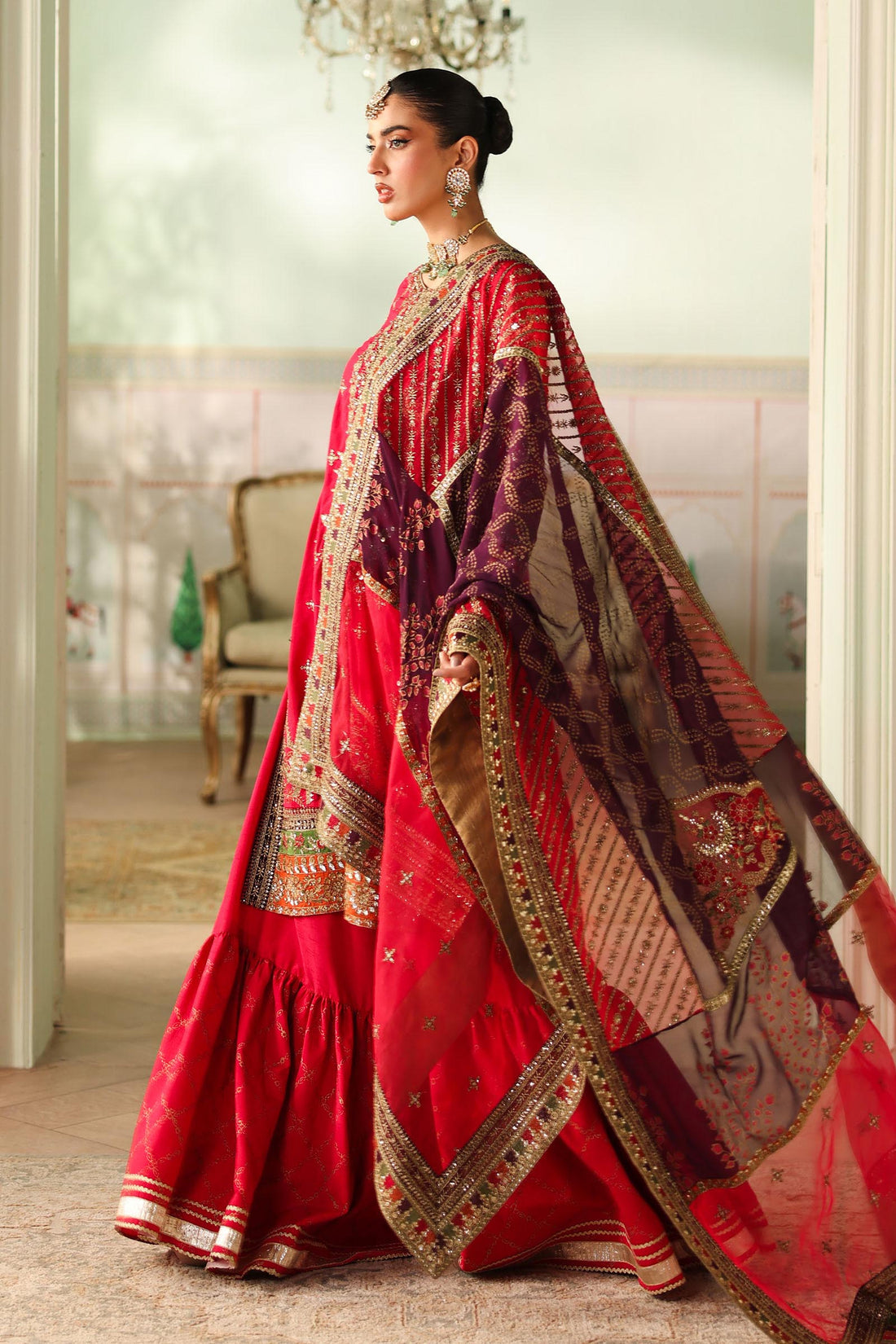 Maria B | Pre Fall Dresses | 3 Piece Embroidered Bamber Raw Silk Suit Carrot Pink - House Of Hania