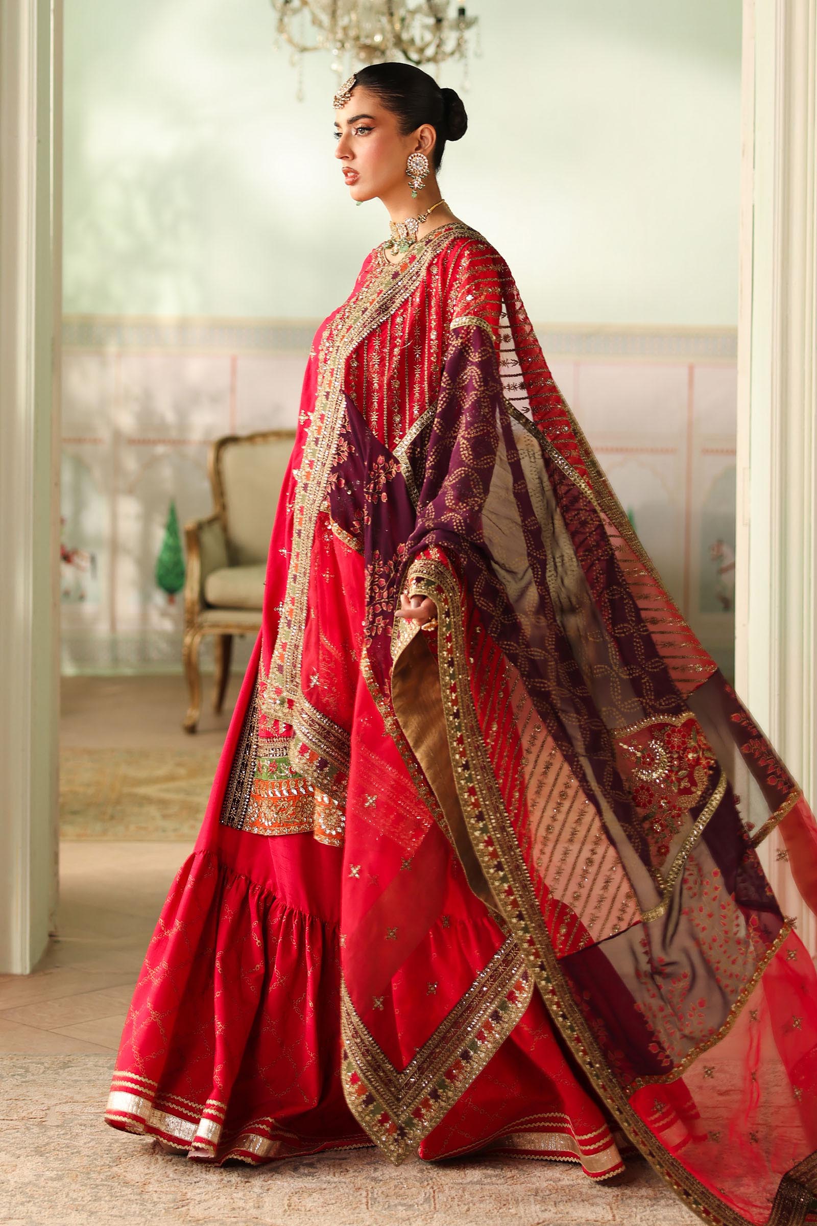 Maria B | Pre Fall Dresses | 3 Piece Embroidered Bamber Raw Silk Suit Carrot Pink - House Of Hania