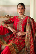 Maria B | Pre Fall Dresses | 3 Piece Embroidered Bamber Raw Silk Suit Carrot Pink - House Of Hania