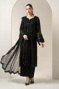Maria B | Pre Fall Dresses | 3 Piece Embroidered Chiffon Suit Black - House Of Hania