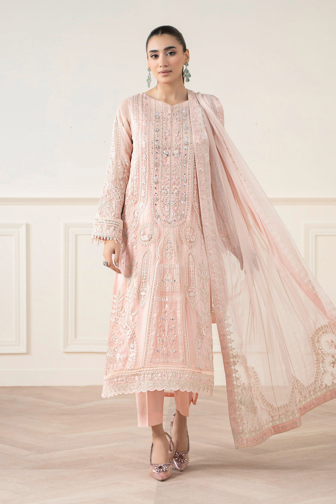 Maria B | Pre Fall Dresses | 3 Piece Embroidered Chiffon Suit OO - House Of Hania