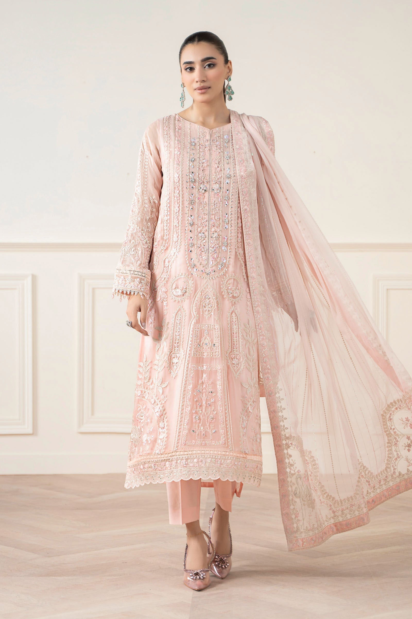 Maria B | Pre Fall Dresses | 3 Piece Embroidered Chiffon Suit OO - House Of Hania