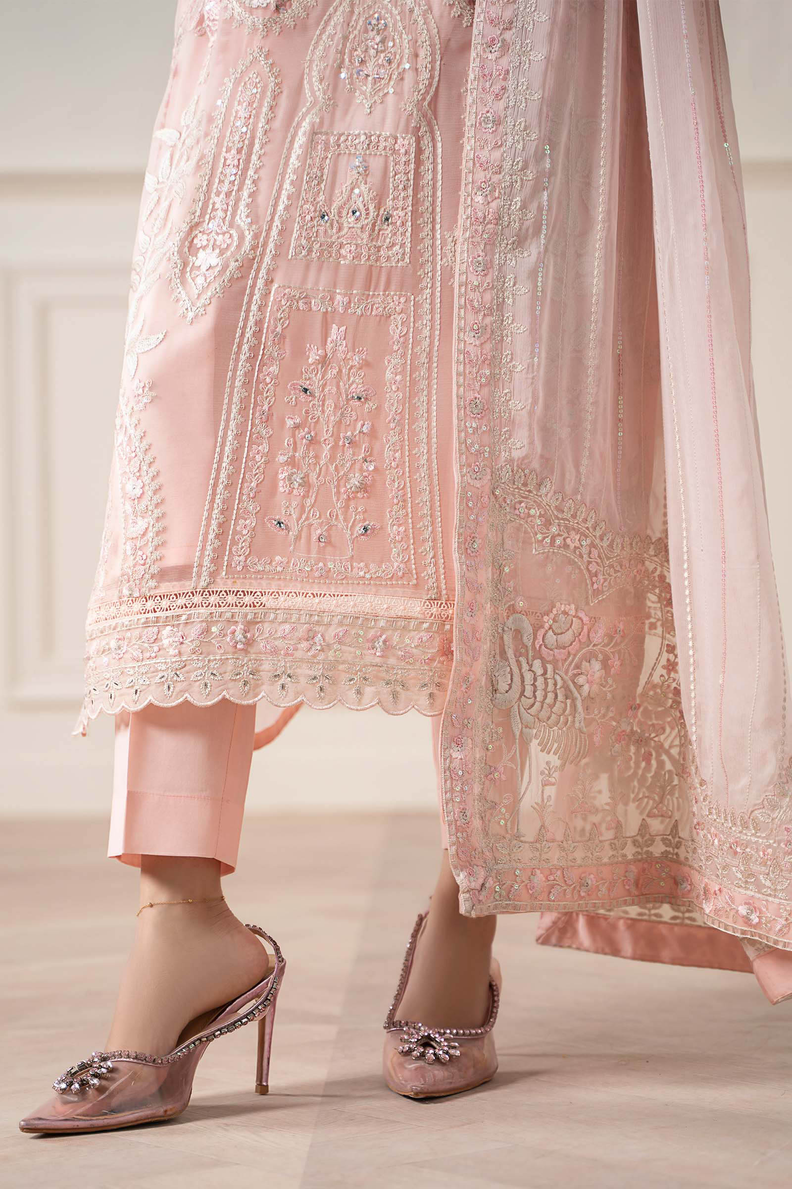 Maria B | Pre Fall Dresses | 3 Piece Embroidered Chiffon Suit OO - House Of Hania