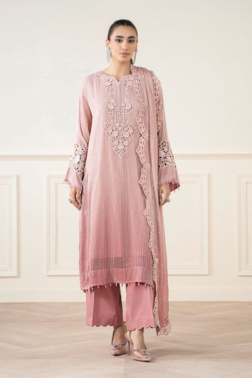 Maria B | Pre Fall Dresses | 3 Piece Embroidered Chiffon Suit Pink - House Of Hania