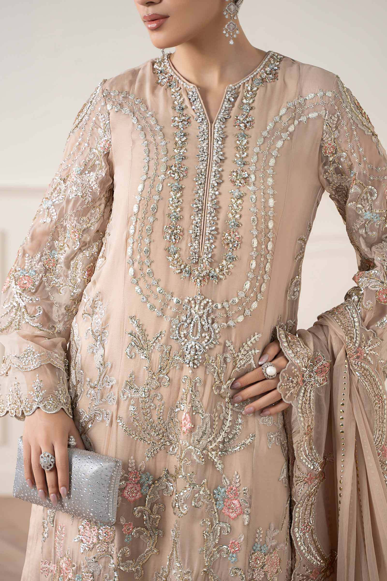 Maria B | Pre Fall Dresses | 3 Piece Embroidered Chiffon Suit Skin - House Of Hania