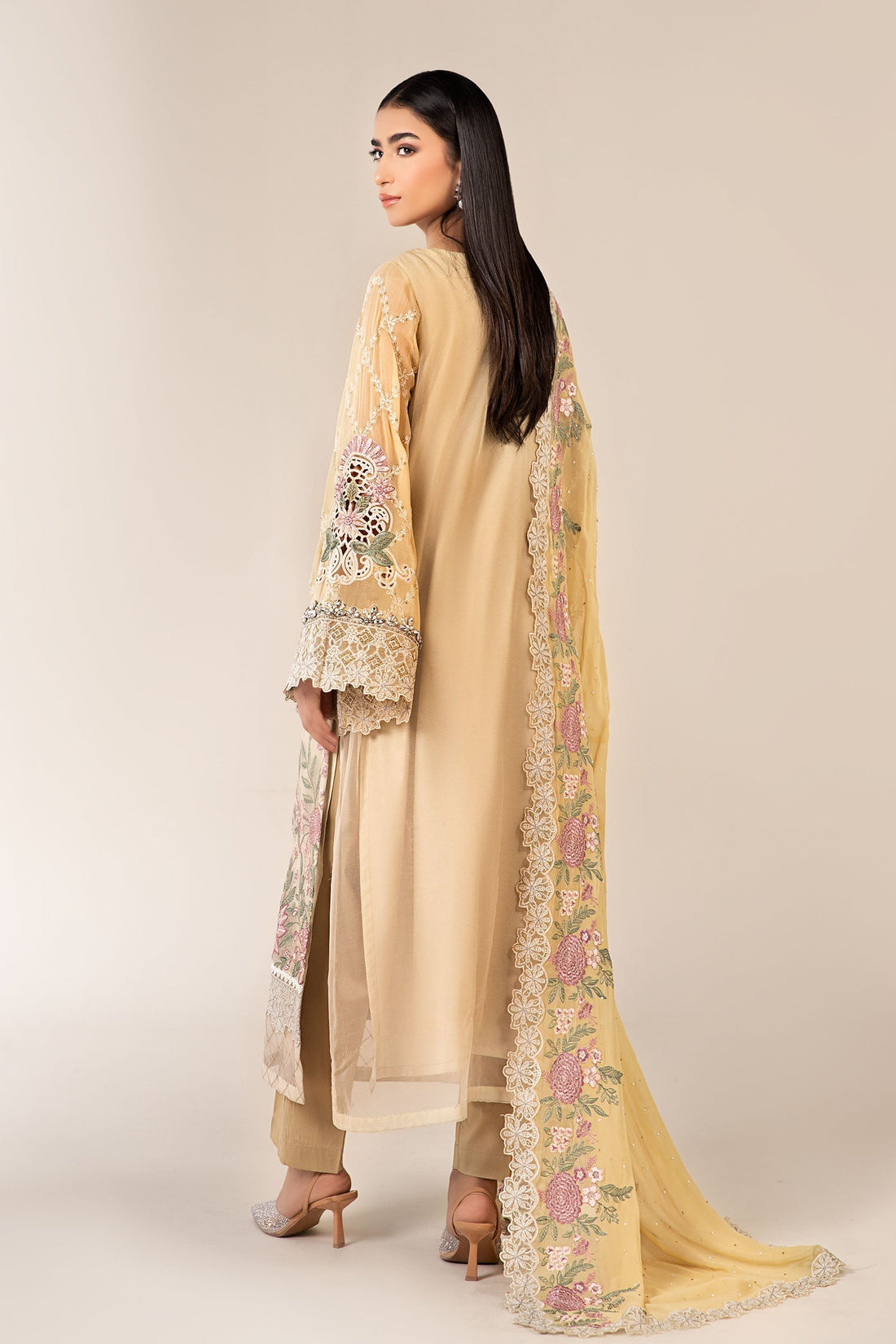 Maria B | Pre Fall Dresses | 3 Piece Embroidered Chiffon Suit Yellow - House Of Hania