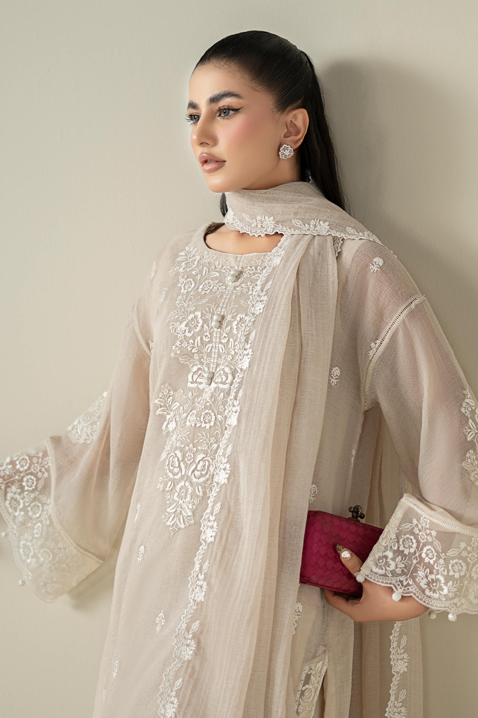 Maria B | Pre Fall Dresses | 3 Piece Embroidered Cotton Net Suit QQ - House Of Hania