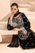 Maria B | Pre Fall Dresses | 3 Piece Embroidered Dobby Suit Black - House Of Hania