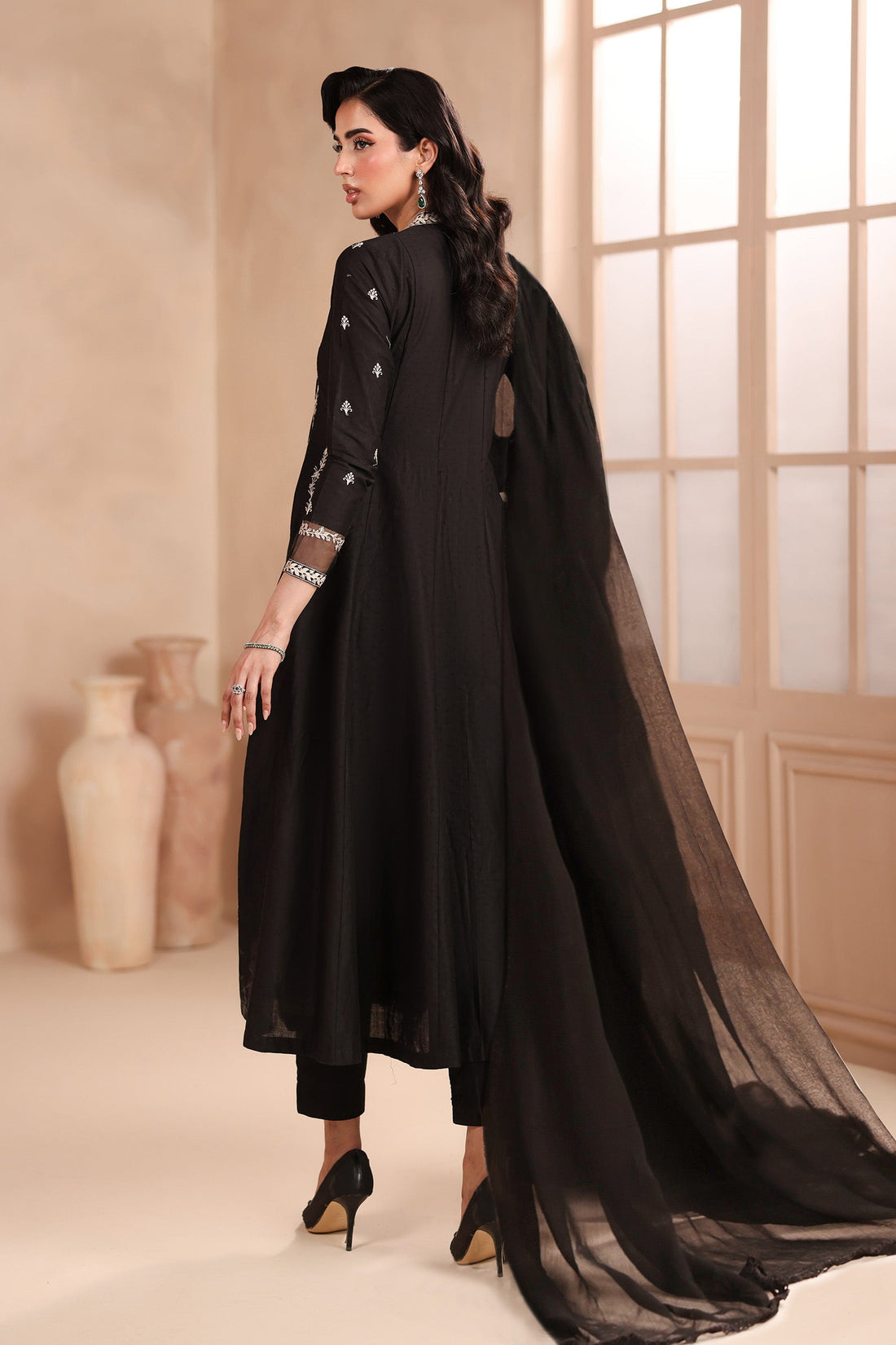 Maria B | Pre Fall Dresses | 3 Piece Embroidered Dobby Suit Black1 - House Of Hania