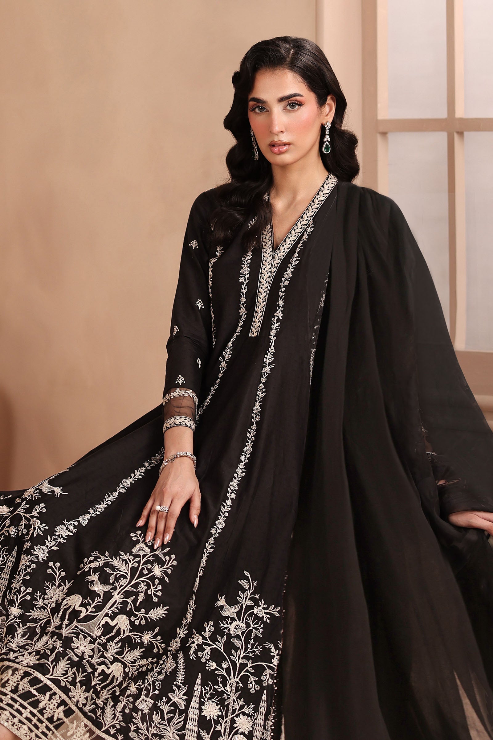 Maria B | Pre Fall Dresses | 3 Piece Embroidered Dobby Suit Black1 - House Of Hania