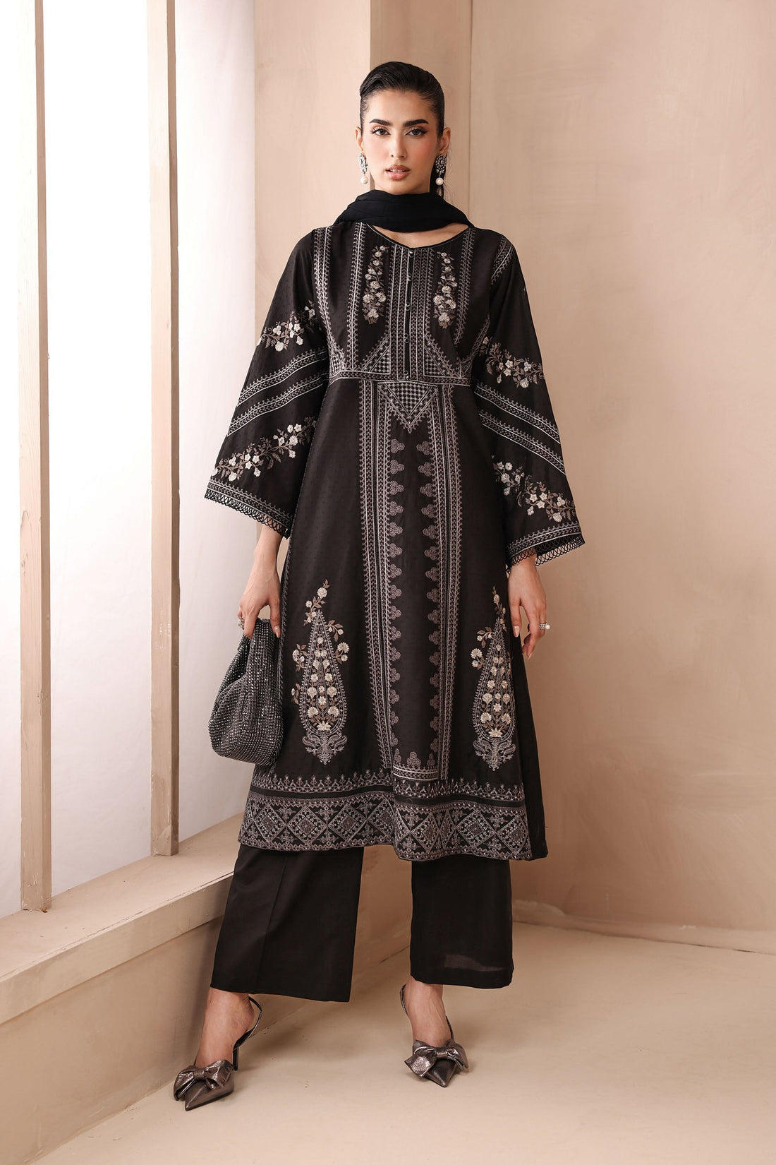 Maria B | Pre Fall Dresses | 3 Piece Embroidered Dobby Suit Black2 - House Of Hania