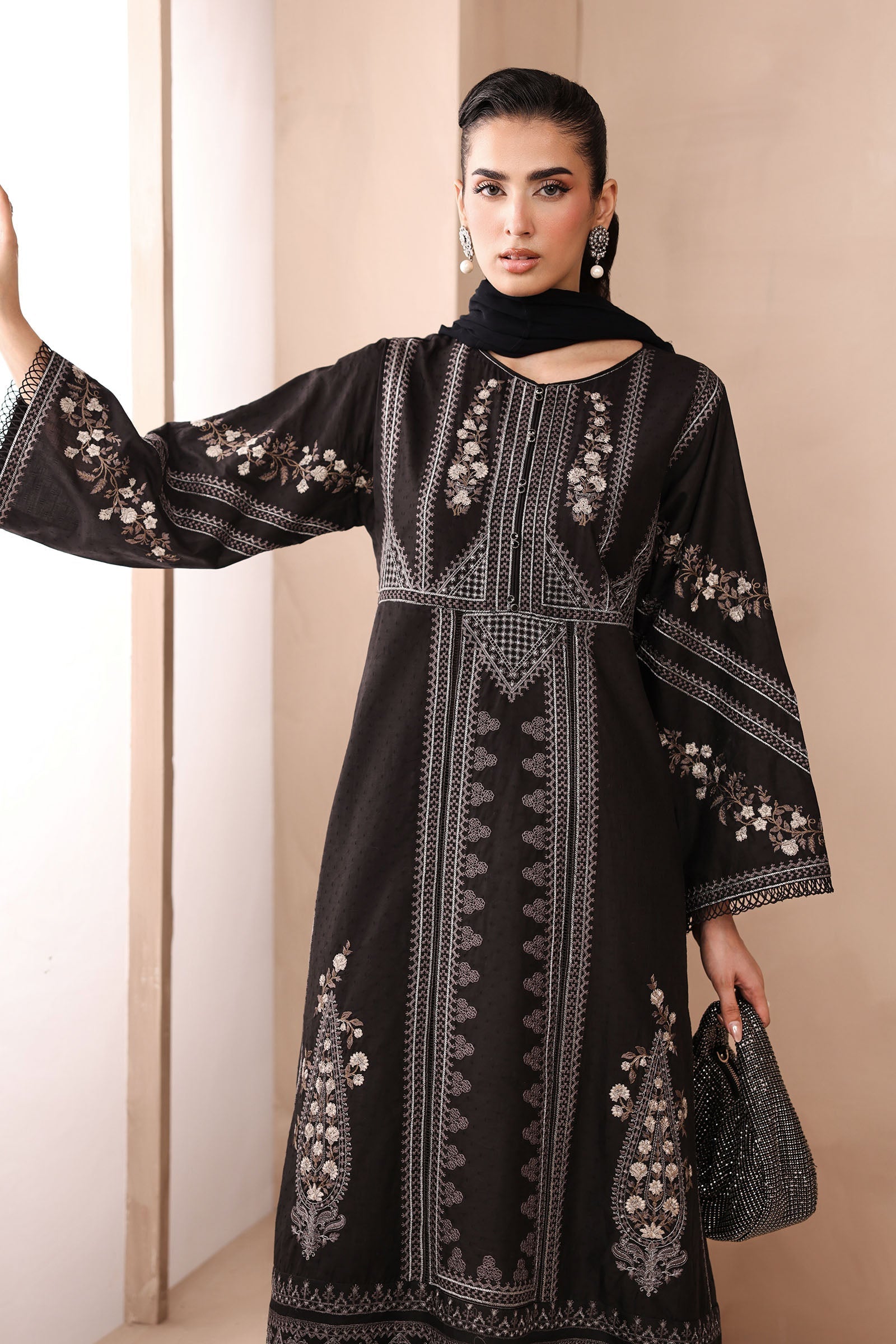Maria B | Pre Fall Dresses | 3 Piece Embroidered Dobby Suit Black2 - House Of Hania