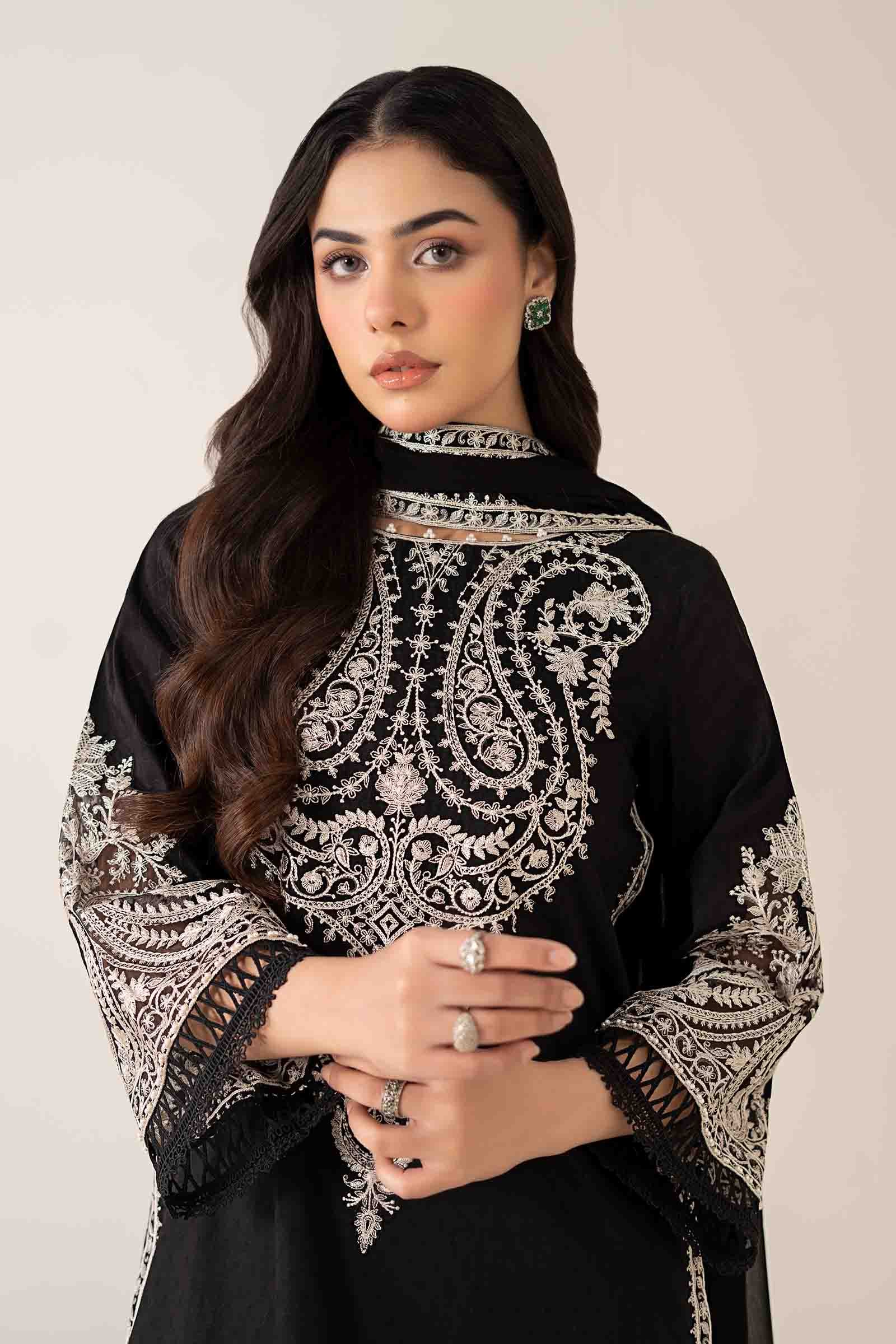 Maria B | Pre Fall Dresses | 3 Piece Embroidered Dobby Suit Black4 - House Of Hania