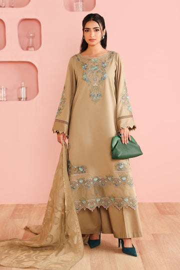 Maria B | Pre Fall Dresses | 3 Piece Embroidered Dobby Suit Coffee - House Of Hania