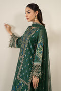 Maria B | Pre Fall Dresses | 3 Piece Embroidered Jacquard Suit Dark Teal Green - House Of Hania